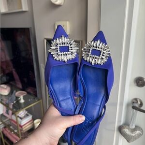 Zara Blue Rhinestone Pointy Toe Kitten Heels SZ 8